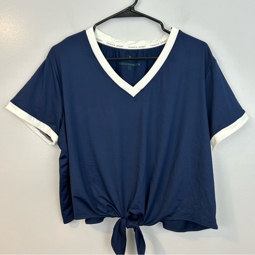 NWT Tuckernuck Sport Navy Blue Knotty Maya Tie Waist Top  Size Large - Picture 14 of 14